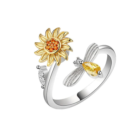 Spinning Bee & Sunflower Ring